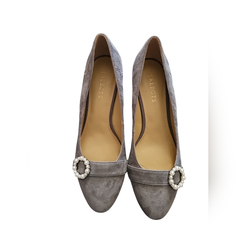 Talbots Isa Gray Suede Women's Shoes with Pearl Embellished Buckle Sz 10 SH457 - Picture 4 of 8